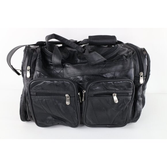 Vintage 90s Streetwear Distressed Genuine Buffalo Leather Duffel Bag Weekender - Picture 1 of 10